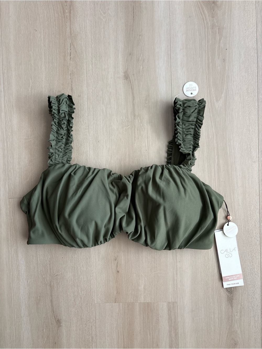 CALIA XL Smocked Strap Bikini Top Olive Green Built-In Underwire